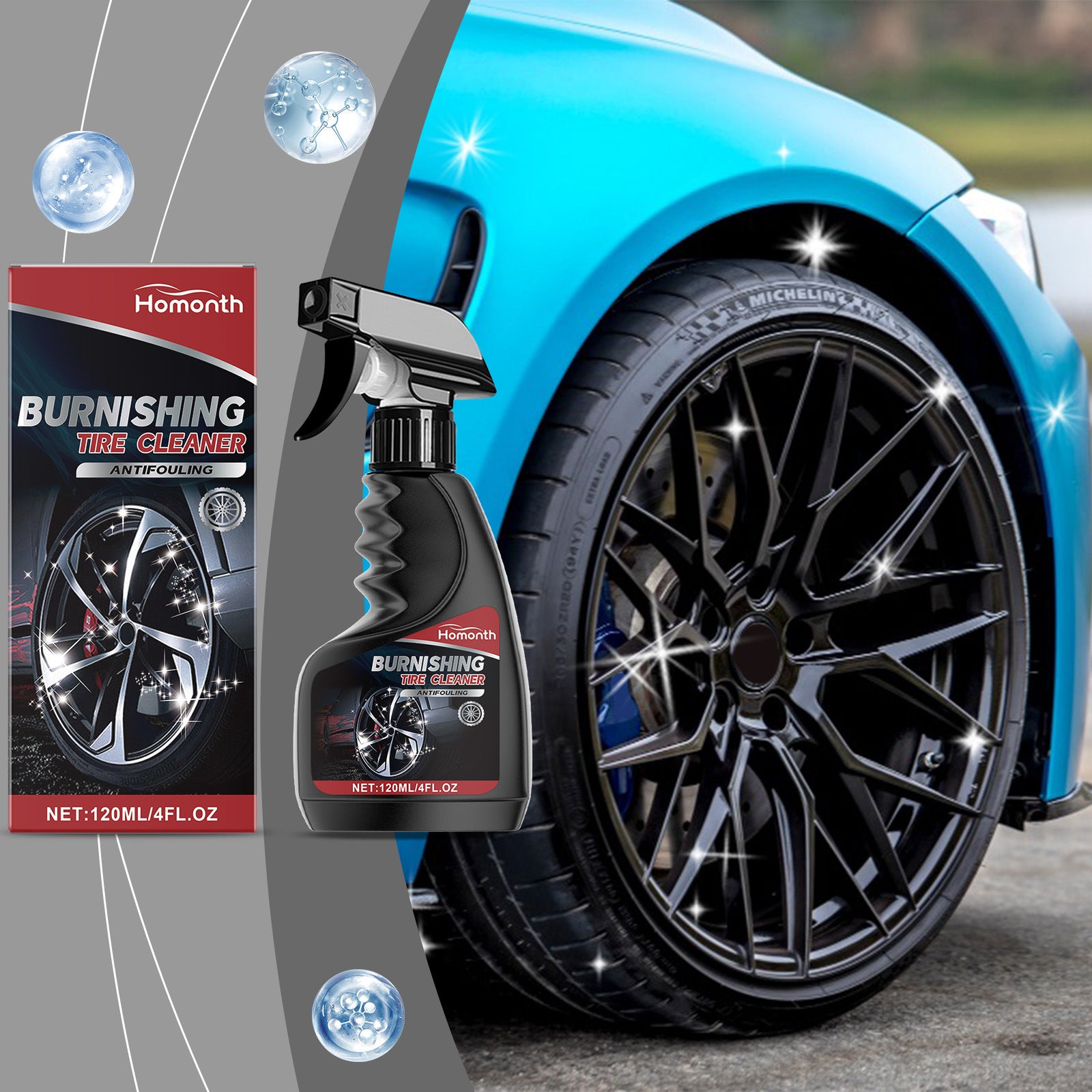 Spray nettoyant pour pneus de voiture, 120 ml